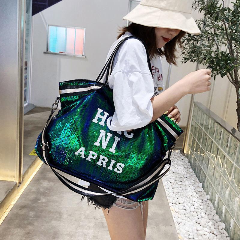 Large-capacity Sequined Bag Fashion Yoga Bag One-shoulder European and American Leisure Messenger Letter Gym Bag Short-distance Travel Bag