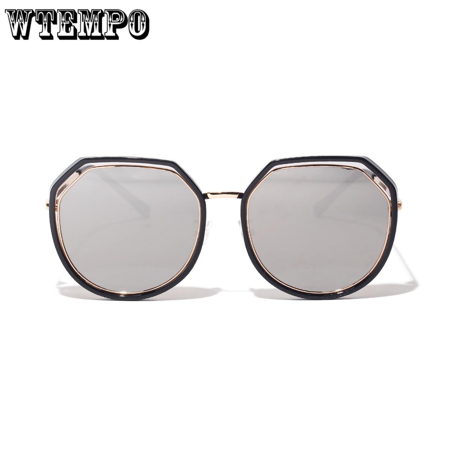 WTEMPO Double Circle Retro Round Sunglasses Female Pink Polygonal Glasses