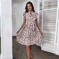 Summer European and American Retro Skirt Printing Mid-length White Dress