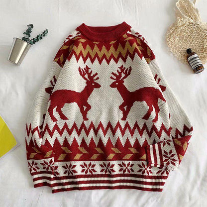 Large size Christmas clothing Sweater Woman Loose Long sleeve sweater Winter Round neck sweater