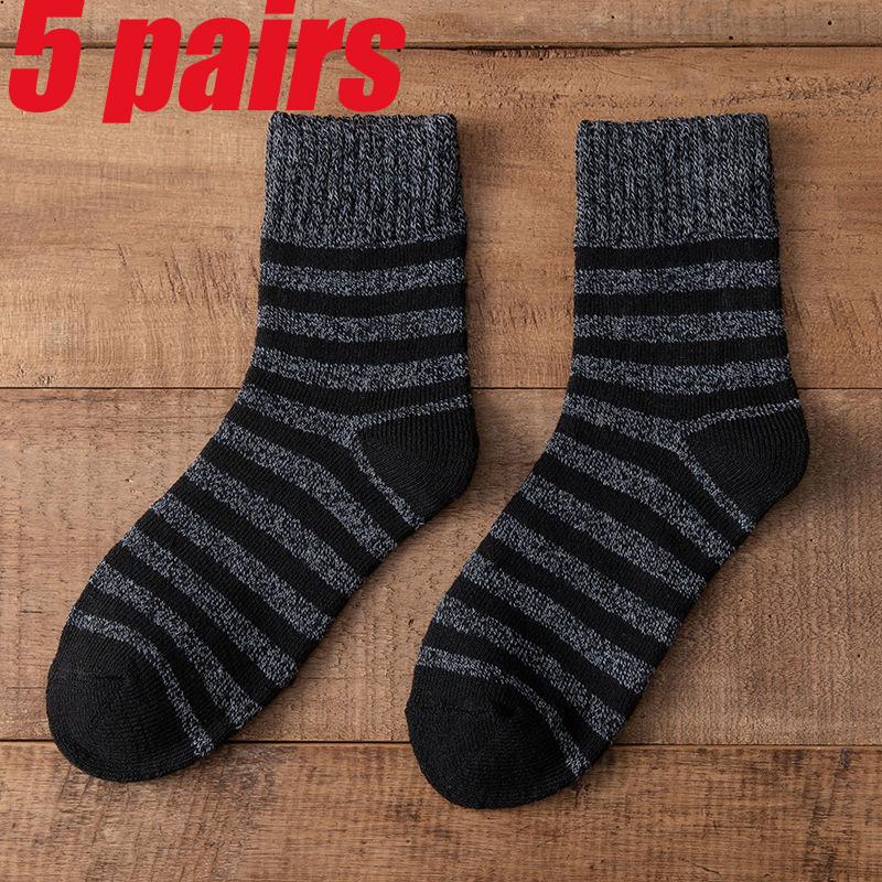 Five Pairs of Socks Men's Winter Tube Socks Fashion Striped Towel Socks Plus Velvet Thick Warm Terry Socks