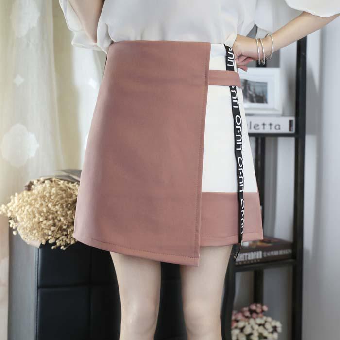 Pofulove Women Anti-light Irregular Contrast Color Skirt High Waist Slim Sexy Package Hip Skirts