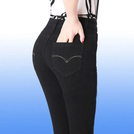 High Waist Stretch Jeans Women's Straight Embroidered Denim Trousers Large Size Loose Jeans Pants Spring and Autumn Long Casual Denim Trousers