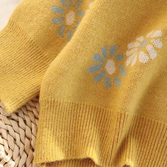 Style Flower Knit Cardigans Sweater Women O-Neck Loose Elegaht Thicked Pull Femme Print Short Casual Pullover Autumn Winter Women Knitted Sweater