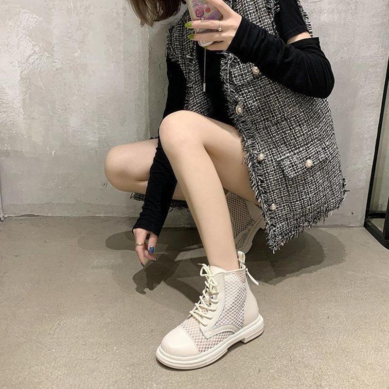 Martin Boots Women's Summer Thin Section Summer Breathable British Style Sandals Hollow Sandals Mesh Boots Mesh Boots