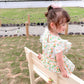 Girl's Back Hollow Out Dress Orange Skirt Children's Sleeveless Skirt Button Korean Baby Broken Flower Princess Skirt