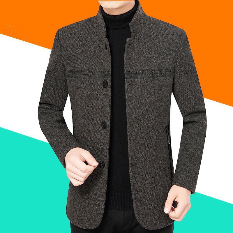 Autumn and winter Casual Middle-aged Men's Woolen Jacket Jacket Men's Short Thickened Mature Men Must-have Jacket