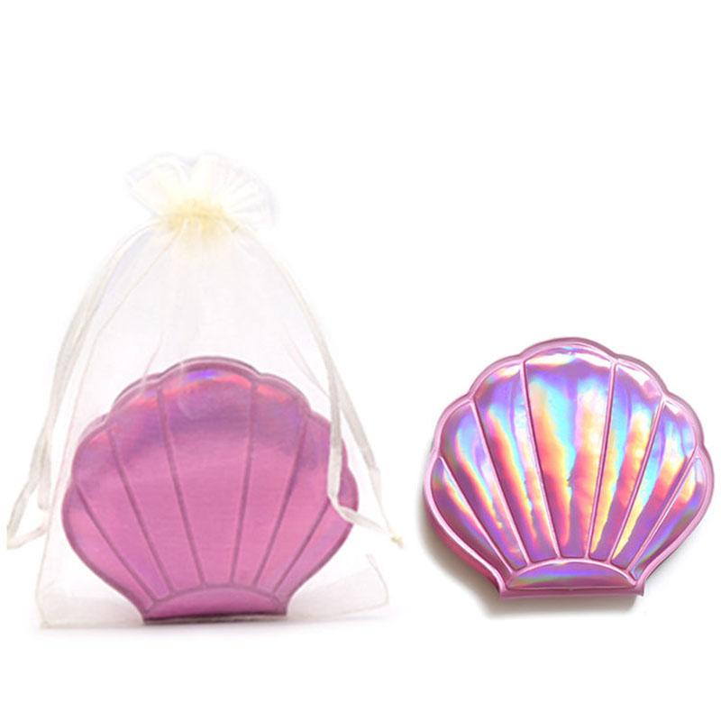 Shell Double-sided Mirror with Flip Cover Color PU Ladies Makeup Mirror Foldable Travel Date Essential Makeup Portable High-definition Lightweight