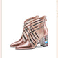 Pointed Toe Net Boots High-heeled Rhinestone Toe Cap Sandals Female Summer Leather Soft Leather Thick-heeled Net Gauze Sandals