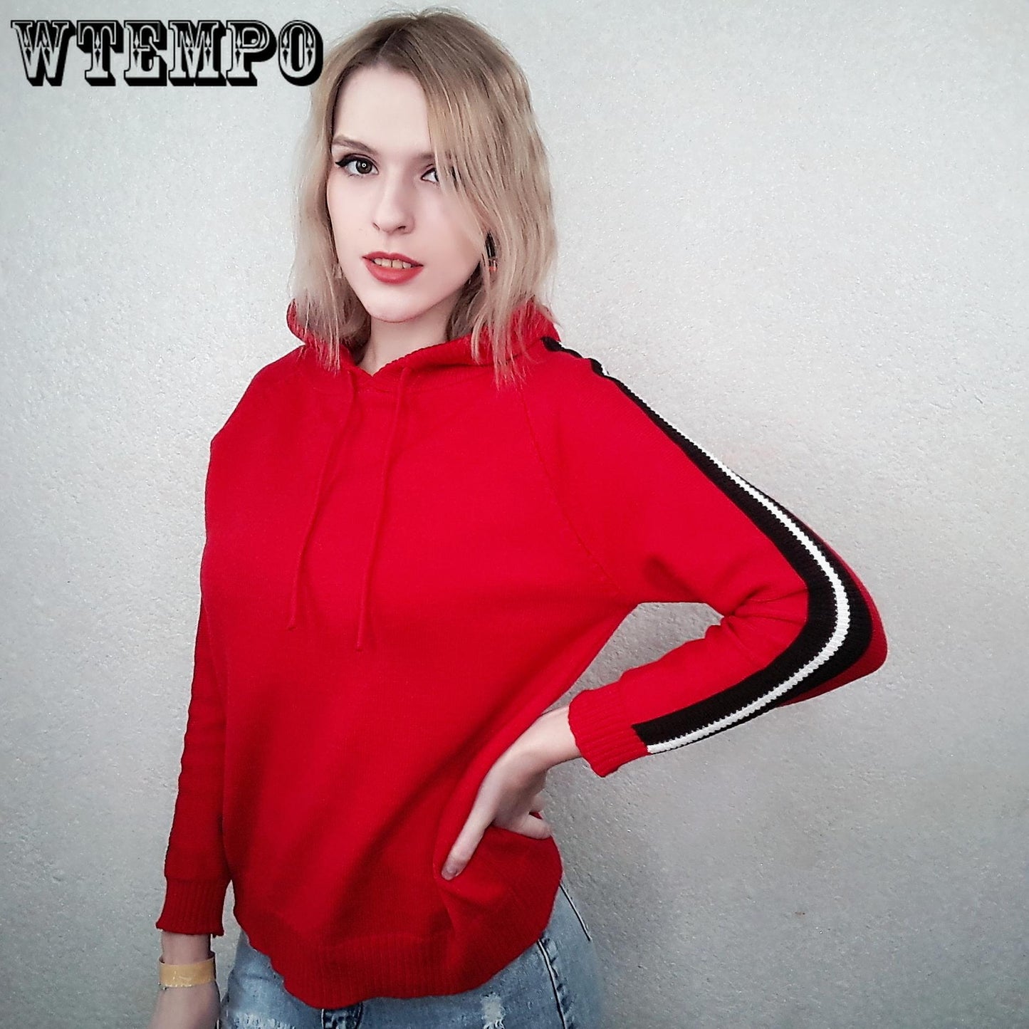 Winter Women Thick Warm  Pullover Sweater Office Loose Knited Hooded Sweatshirt Drawstring Plus Size Sweater Outwear