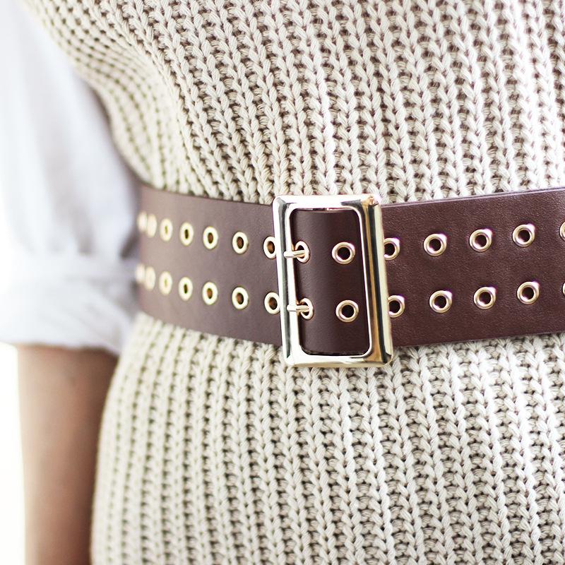 Belt double pin buckle double row ladies fashion pants belt clothing decoration