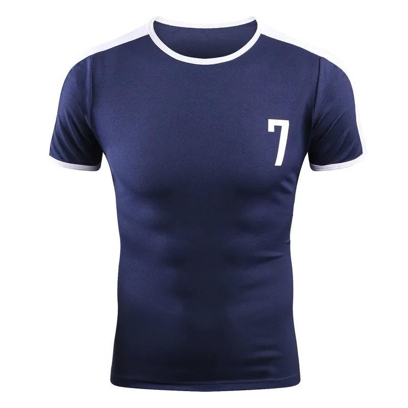Summer Sport Shirt Retro T-shirt Breathable Casual Quick Dry Tees Half Sleeve High Elastic Fitness Football Top Men Clothing