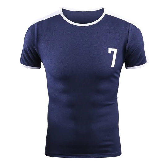 Summer Sport Shirt Retro T-shirt Breathable Casual Quick Dry Tees Half Sleeve High Elastic Fitness Football Top Men Clothing