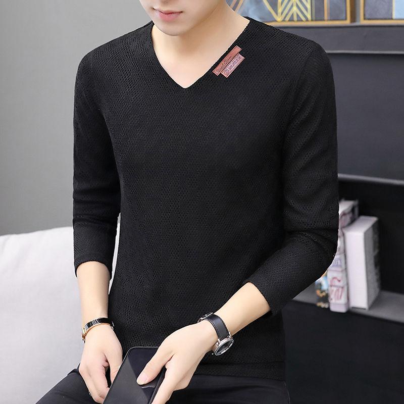Long-sleeved T-shirt Men's Autumn and Winter Warm and Comfortable Tops Plus Size Men's V-neck Bottoming Shirt Men