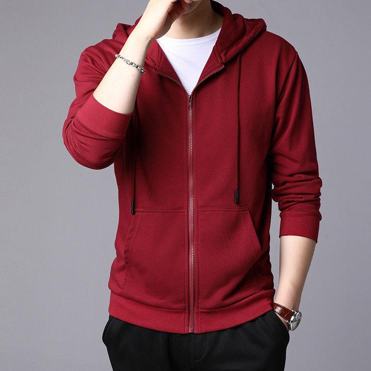 Hooded Cardigan Coat Men's Slim Solid Color Zipper Basic Jacket Plus Size Sportswear Hoodies Outerwear