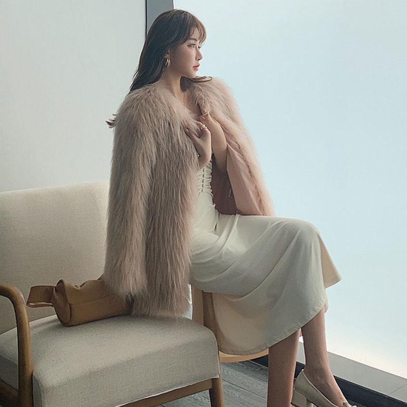 Winter and Spring Fashion Imitation Raccoon Fur Woven Fur Coat Female Mid-length Haining Fur Coat