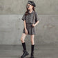 Girls Personality Suit Fashion Trend Heavy Tooling Short-sleeved Two-piece Suit Western Style Parent-child Summer