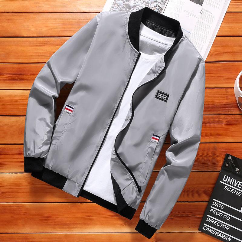 Baseball Collar Jacket Men's Loose Casual Top Thin Gown Simple Short Men's Stand Collar Long Sleeve Zipper Jacket