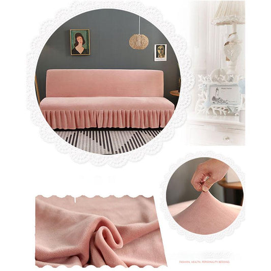 Armless Sofa Cover Inclusive Magic Sofa Cover Solid Color Folding Sofa Bed Cover with Skirt Elastic Furniture Protector Slipcover Couch Cover