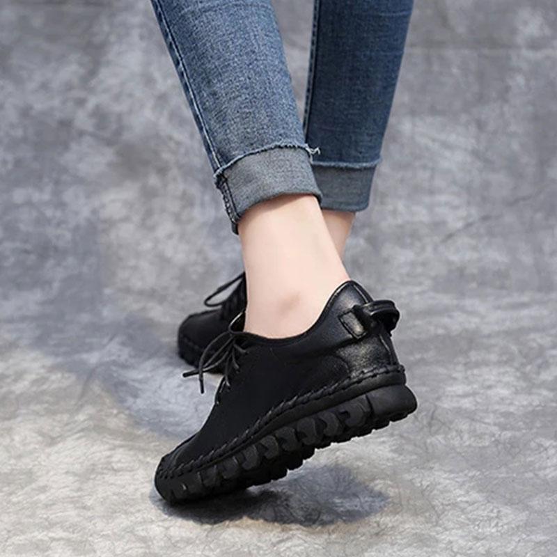 Cowhide Women's Shoes Spring and Autumn Sports Casual Shoes Leather Comfortable Flat Bottom Mother Shoes Soft Bottom All-match Four Seasons Shoes