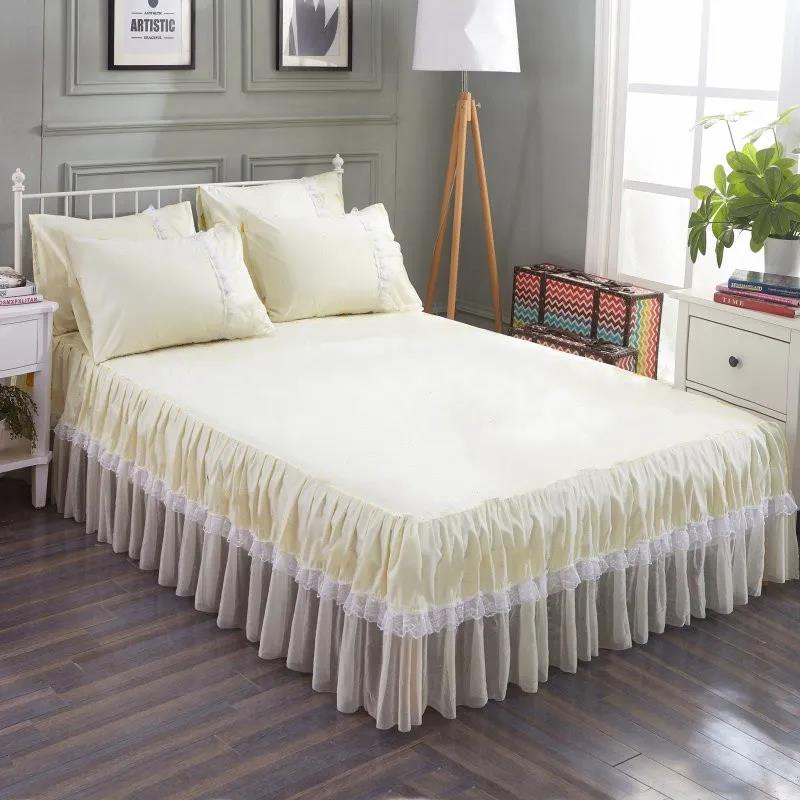 100% Cotton Brushed Thick Mattress Cover Skin-friendly Princess Bed Skirt European Lace Bedspread Bed Skirt