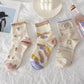 Three Pairs of Women's Socks Fashion Print Cartoon Pattern Socks Winter Thick Pile Pile Socks
