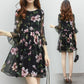 S-XXXXXL Chiffon Dress Loose Large Size Round Neck Flared Short Sleeve Summer Middle-aged Women's Dress