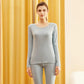 Women's Long Sleeve Cotton Thermal Underwear Round Neck Solid Color Bottoming Pajama Set Slim Fit Elastic Pants Two Piece Set Sleeping Suit
