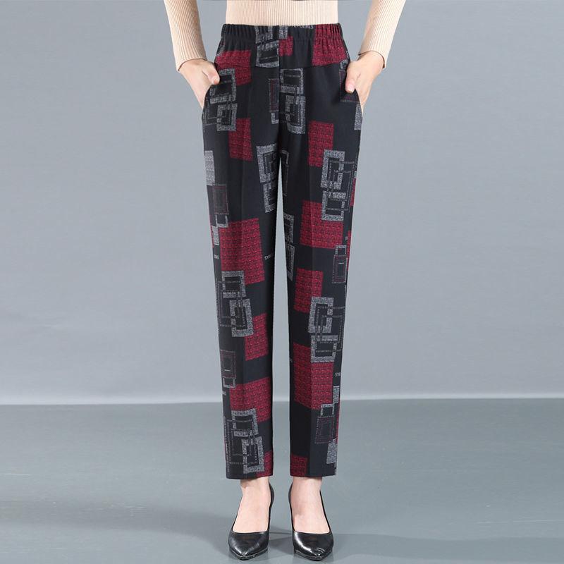 Women's Pants Middle-aged and Elderly Stretch Casual Pants Mother Pants Large Size Elastic High-waist Straight-leg Pants Elderly Women's Pants