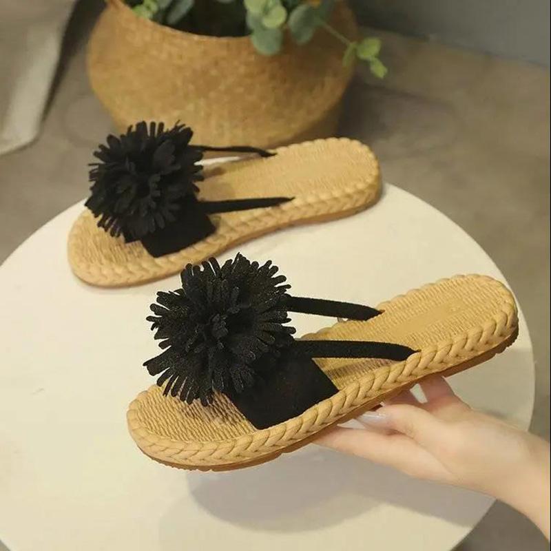 Summer Wear Flat Flip Flops Fashion Sandals Female Fairy Style Summer Korean Beach Student Flower Slippers