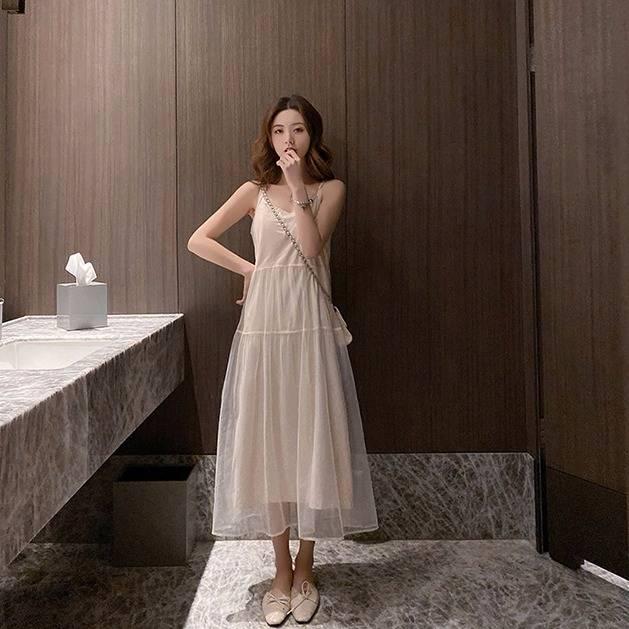 Spring Summer Woman Tank Dress Casual Satin Sexy Camisole Elastic Female Home Dresses Camis Dress