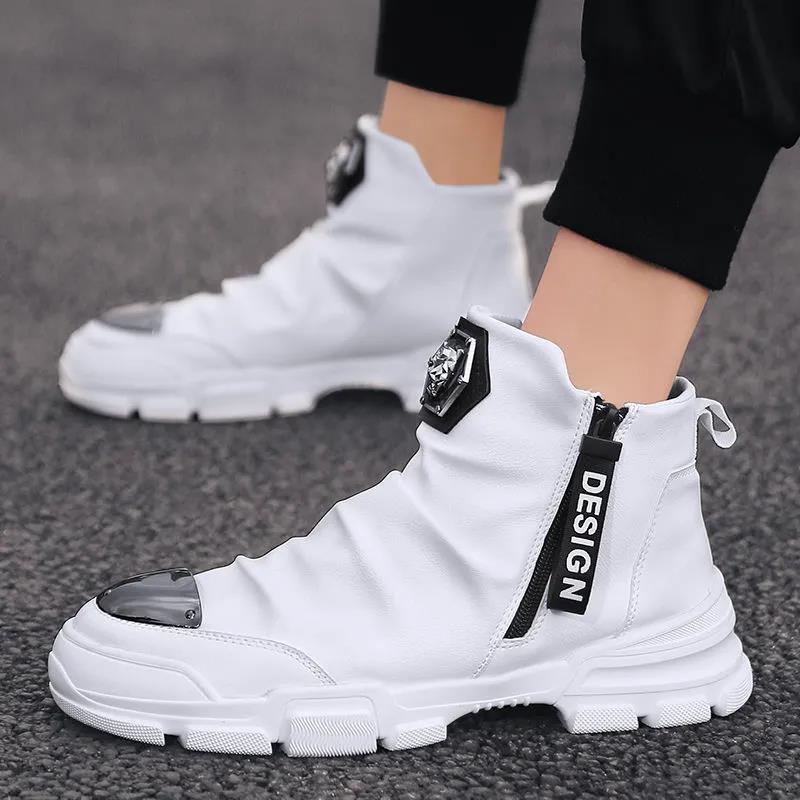 Men's Fashion Korean Leather Boots Increase Personality Cowboy Boots Male British Youth High-top Shoes