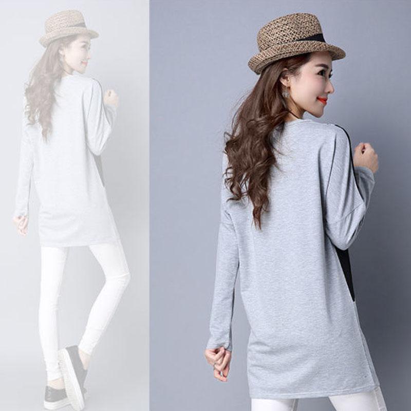 Women's T-shirt Spring Fall Vintage Round neck Long Sleeve Tee Casual Splicing Soft Top Pullover