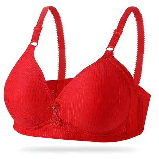Fashionable Jacquard Thin Breathable Large Size Bra Gather No Steel Ring Full Cup Shape Top Support Anti Sagging Bra