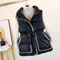 Padded Winter Vest Sleeveless Down Jackets Elegant Tie Belt Women Parkas Coats Black Beige Stand Collar Zipper Jackets and Coat