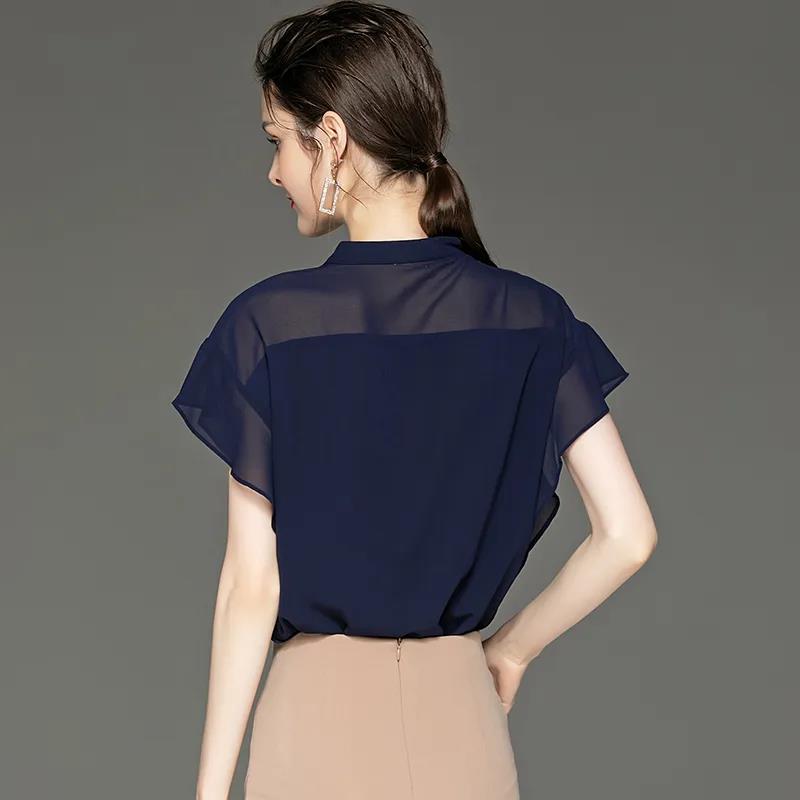 Women's Summer Chiffon Shirt T-shirt Loose Top Solid Color Short-sleeved Round Neck Shirt