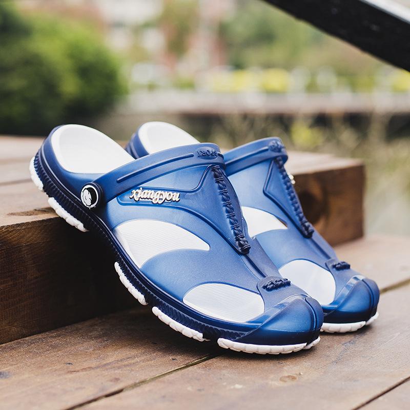 Men's Large Size Non-slip Indoor Bathroom Flat Slippers Spring Summer Outdoor Beach Baotou Slippers