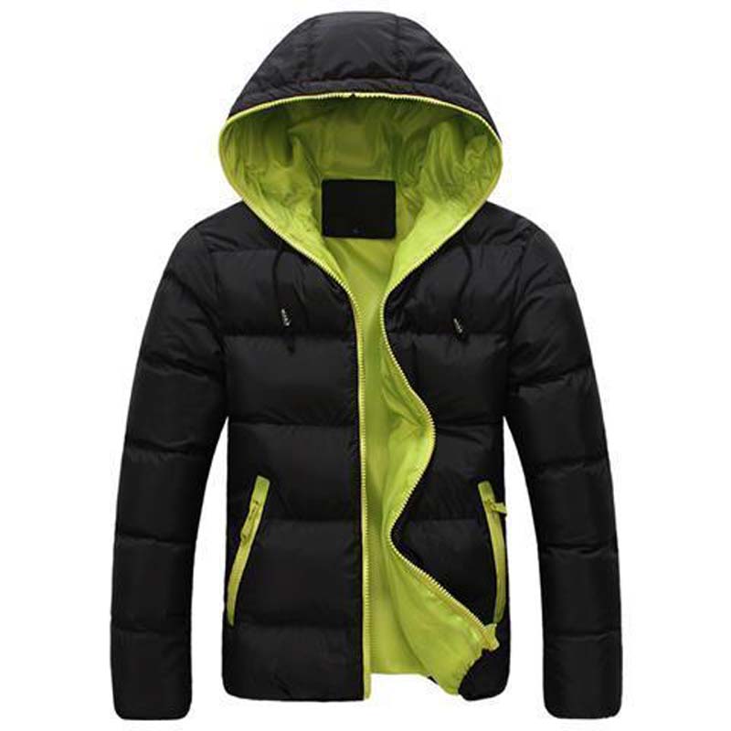 Men's Hooded Windproof Cotton Down Jackets Zipper Long Sleeve Outwear Men Casual Cotton Warm Jacket