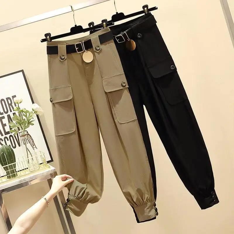 Plus Velvet Thickening Plus Size Women's Winter High Waist Casual Loose All-match Tooling Women's Corset Pants Women Were Thin