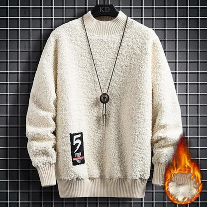 Men's Half High Collar Sweater Korean Version of The Trend of Winter Lamb Cashmere Tide Brand Loose Plus Velvet Thick Sweater