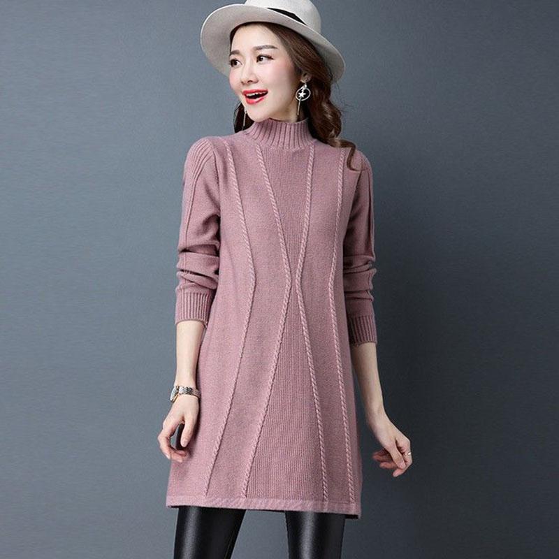 Autumn and Winter Half Turtleneck Sweater Mid-length Large Size Solid Color Base Shirt Fashion Knitted Women Sweater Skirt