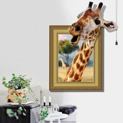 [Wall sticker ]3d Fake Windows Giraffe Animals Wall Stickers Home Decoration Living Rooms Kids Bedro