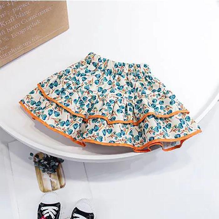 Autumn Spring Summer Casual Girls' Skirts Retro Style Floral Stretch Short Skirt Pleated Skirts Playful Style Sweet Style