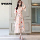 WTEMPO 2019 Boho Women V-neck Floral Print Party Dress Summer Ruffle Sleeveless Long Dress Sexy