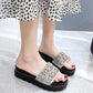 Size35-40 Summer Women Slippers Bohemian Beach Wear-resistant Non-slip Slippers Wedge Platform Leopard Print Sandals Outdoor Crystal High Heels