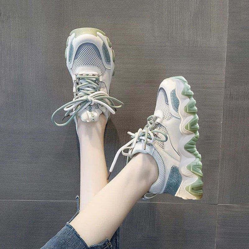 Sports Shoes Women Spring All-match Thick-soled Breathable Casual Shoes Mesh Sports Shoes Comfortable and Light