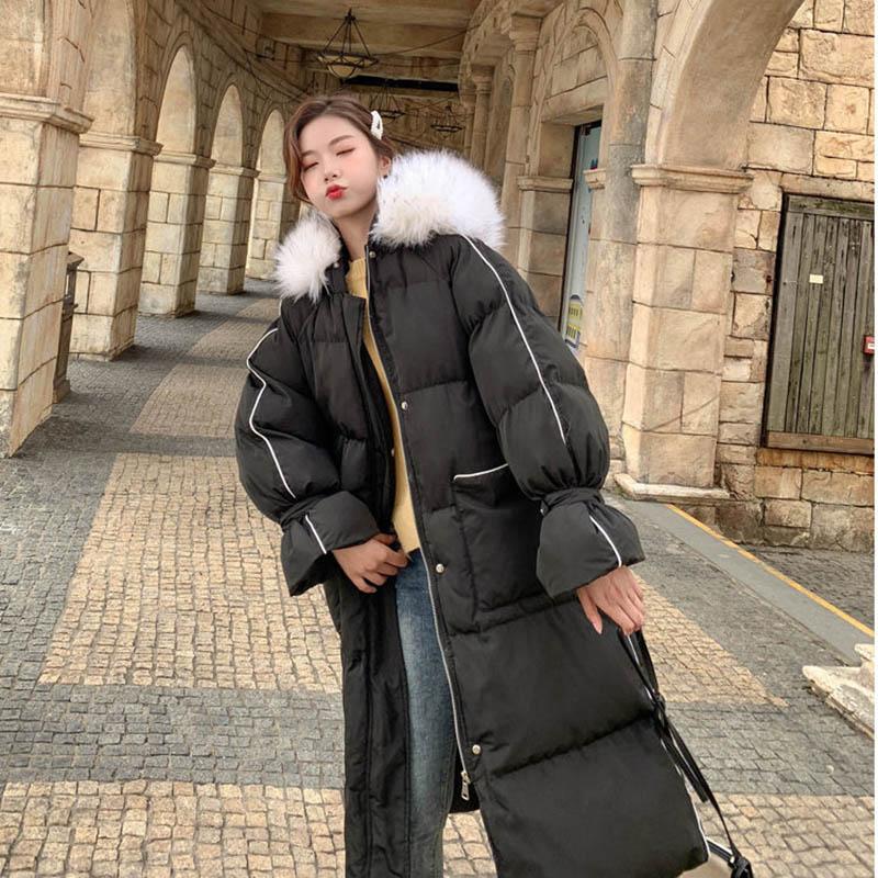 Winter Women's Cotton Jacket Over The Knee Long Large Fur Collar