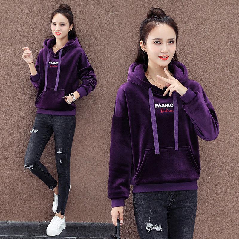 Long-sleeved warmth Hoodie autumn and winter sweatshirt cotton women's sweatshirt wild large size