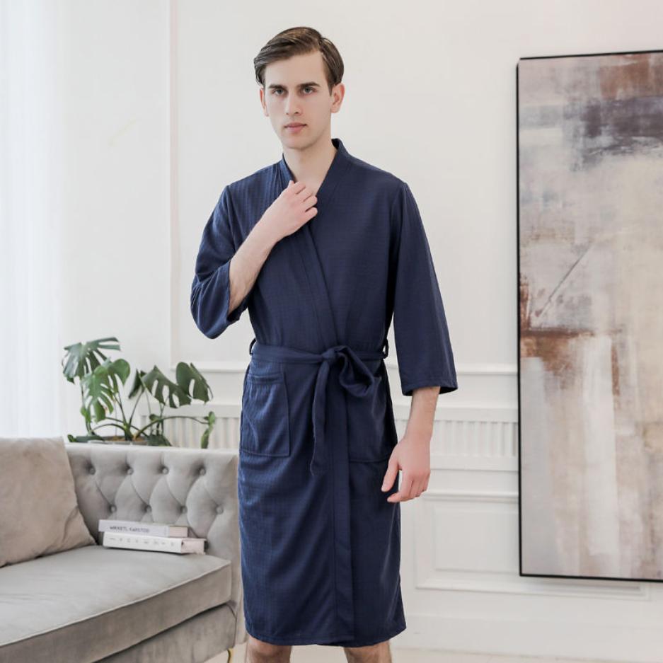 Men's Thin Bathrobe, Water Absorption Quick Drying Nightgown, Men's Large Pajamas Can Be Worn Outside Home Clothes