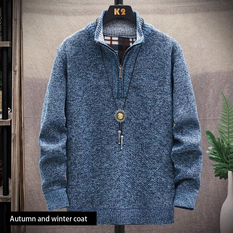 Men's Knitted Sweater Cardigan Trend Autumn and Winter Jacket Plus Velvet Padded Jacket Top